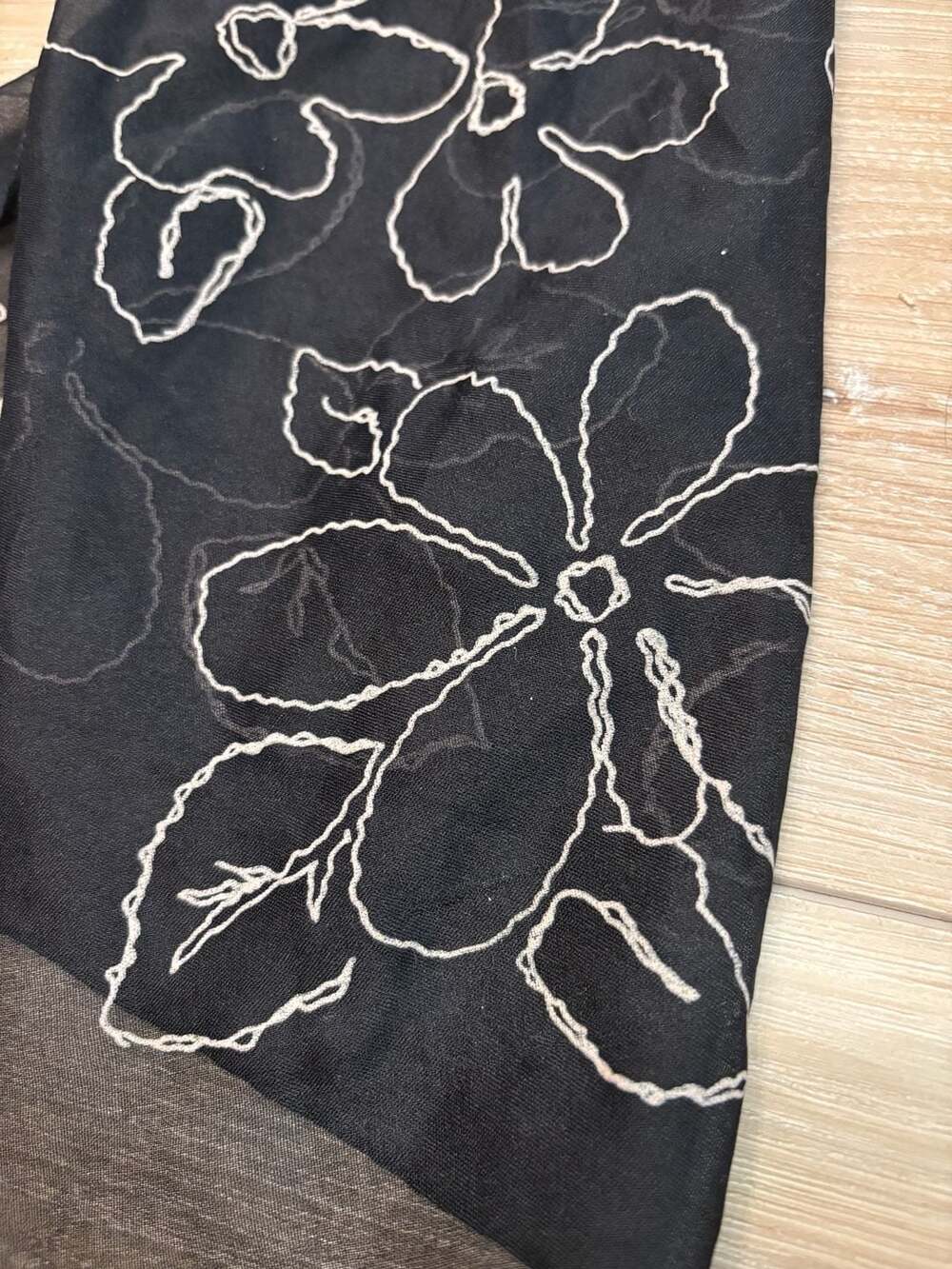 Black Sheer Silk Floral Embroidered Scarf Wrap - Picture 2 of 3